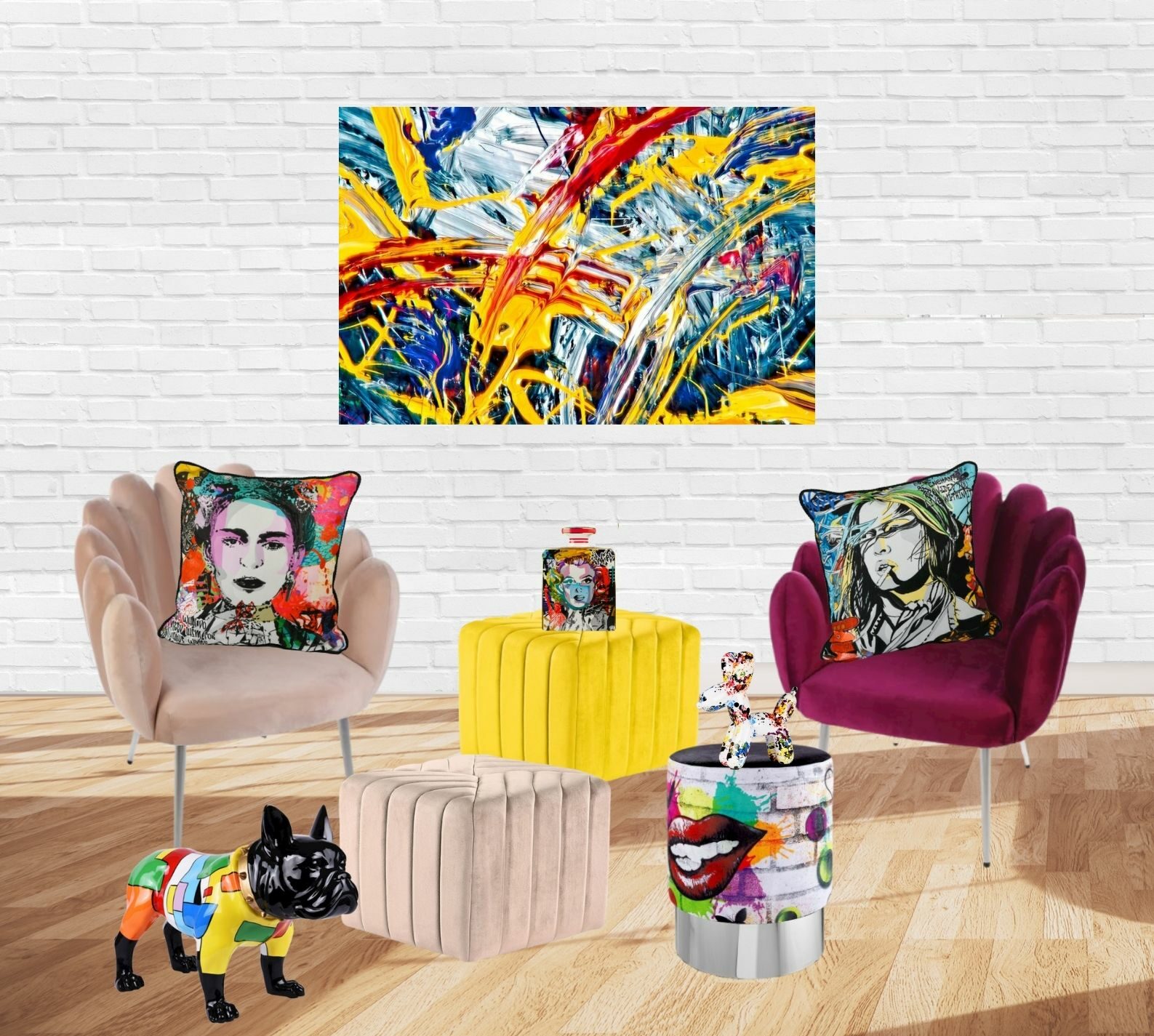 Fauteuil lounge wavy en velours violet