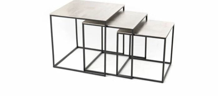 Set de 3 bout de canapé alu silver - Pujol maison