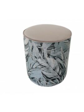 Pouf feuillage beige et gris en velours et tissu