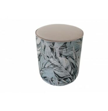 Pouf feuillage beige et gris en velours et tissu