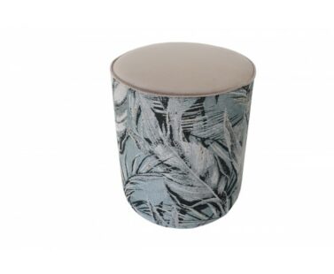 Pouf feuillage beige et gris en velours et tissu