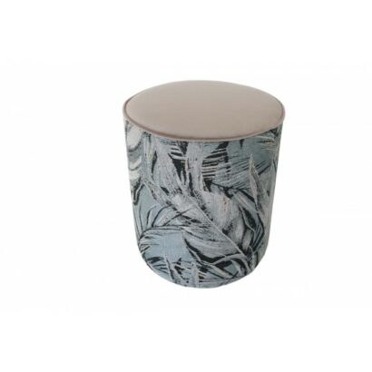 Pouf feuillage beige et gris en velours et tissu