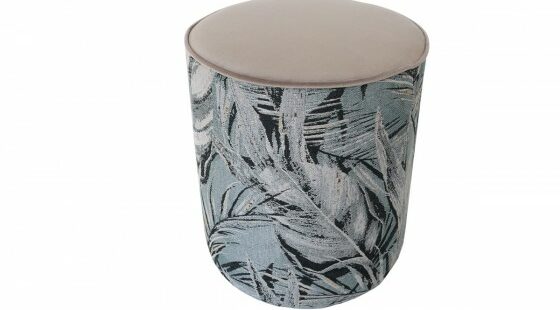 Pouf feuillage beige et gris en velours et tissu