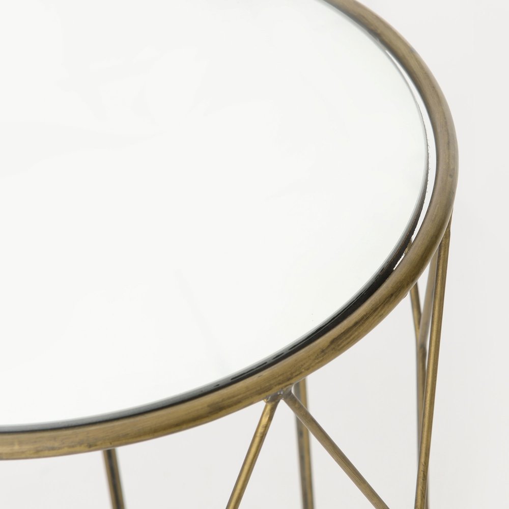 Sellette ronde en métal doré et plateau miroir