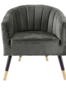 Fauteuil velours et bois gris - Pujol maison