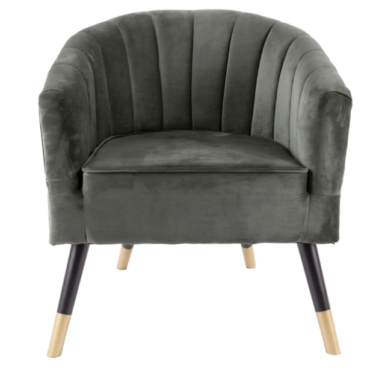 Fauteuil velours et bois gris - Pujol maison