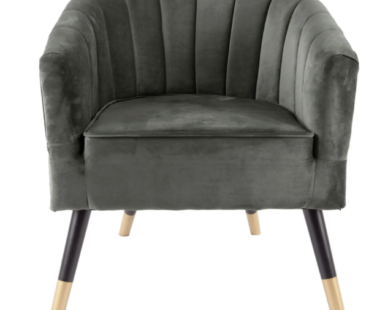 Fauteuil velours et bois gris - Pujol maison