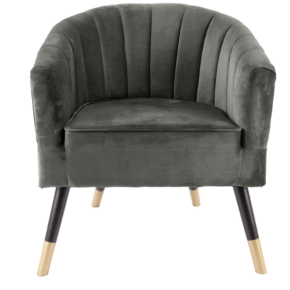 Fauteuil velours et bois gris - Pujol maison