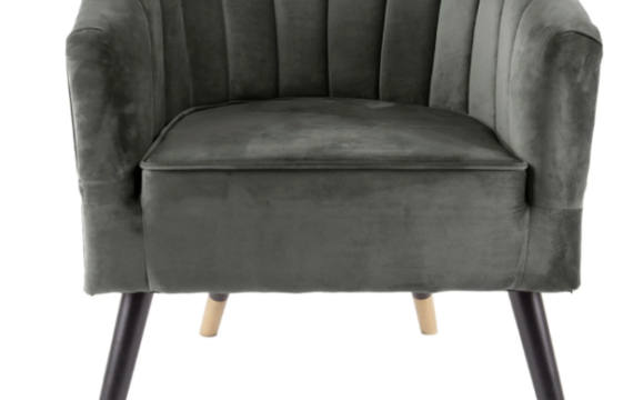 Fauteuil velours et bois gris - Pujol maison