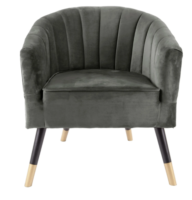 Fauteuil velours et bois gris - Pujol maison