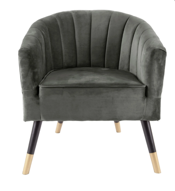 Fauteuil velours et bois gris - Pujol maison