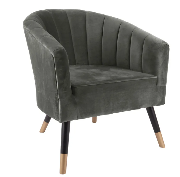 Fauteuil bois et velours "vésuve" gris