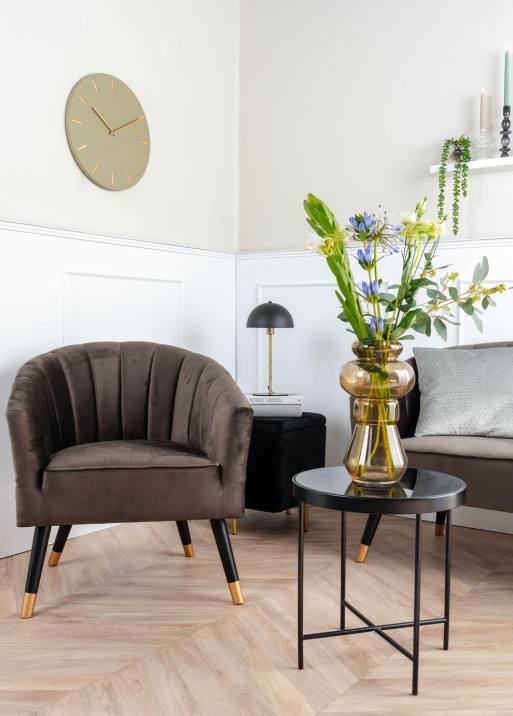 Fauteuil bois et velours "vésuve" gris