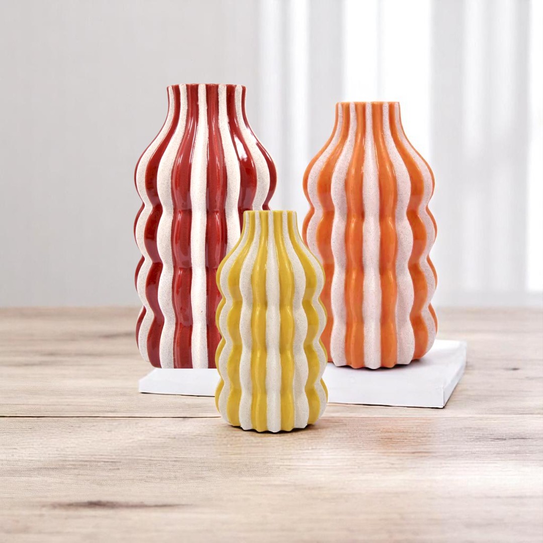 Vase « Finella » – H32cm – Jaune/blanc