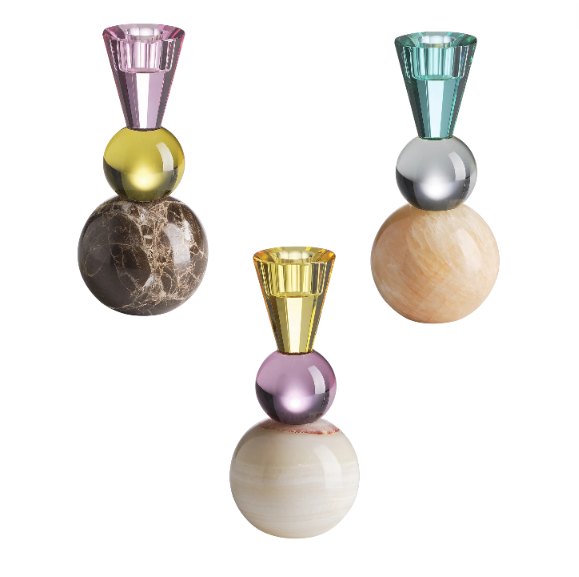 Bougeoir "Mar-Ball" verre et marbre - (l'unité)