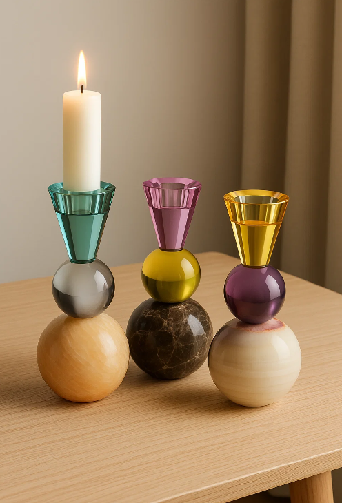 Bougeoir "Mar-Ball" verre et marbre - (l'unité)